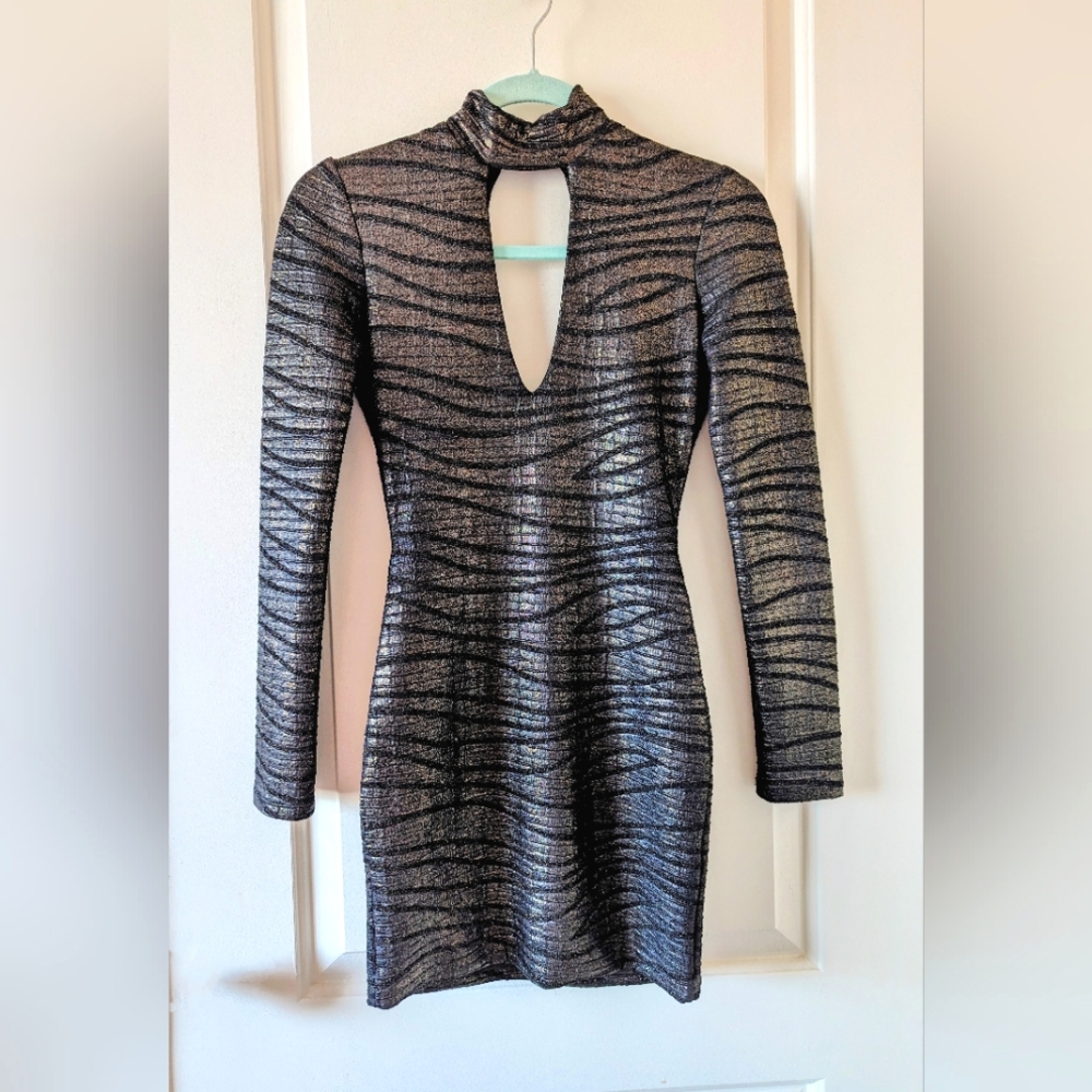 Arden B Metallic Keyhole Bodycon Mini Dress